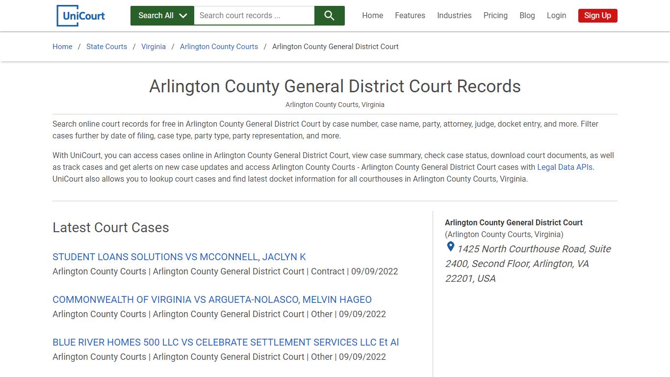 Arlington County General District Court Records | Arlington | UniCourt